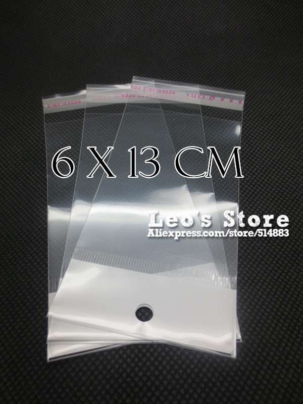 6x13 cm 자기 접착제 opp 가방 교수형 구멍, 명확한 헤더 비닐 봉투, 슈퍼마켓 가방, 도매 무료 배송